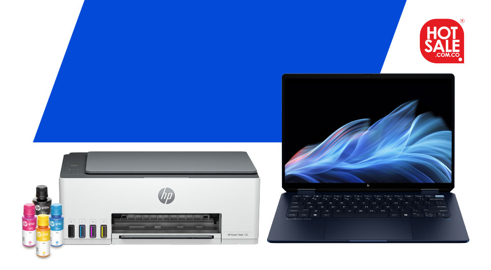 Hot Sale. Vista de port&aacute;til HP e impresora Smart Tank con bo...
