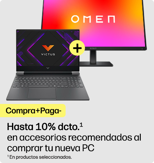 Port&aacute;til Victus y Monitor Gaming Omen. Compra m&aacute;s, paga menos. Hasta 10% dcto.* en accesorios recomendados al comprar tu nueva PC. * En productos seleccionados.