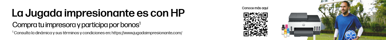 La Jugada impresionante es con HP. Compra tu impresora y participa por bonos*  * Consulta la din&aacute;mica y sus t&eacute;rminos y condiciones en: https://www.jugadaimpresionante.com/ Conoce m&aacute;s escaneando el c&oacute;digo QR.