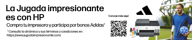 La Jugada impresionante es con HP. Compra tu impresora y participa por bonos Adidas*  * Consulta la din&aacute;mica y sus t&eacute;rminos y condiciones en: https://www.jugadaimpresionante.com/ Conoce m&aacute;s escaneando el c&oacute;digo QR.