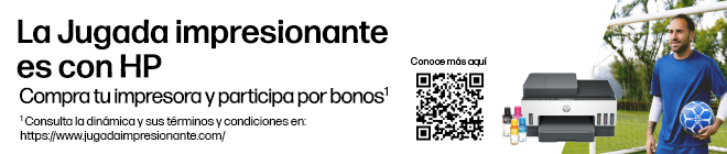 La Jugada impresionante es con HP. Compra tu impresora y participa por bonos*  * Consulta la din&aacute;mica y sus t&eacute;rminos y condiciones en: https://www.jugadaimpresionante.com/ Conoce m&aacute;s escaneando el c&oacute;digo QR.
