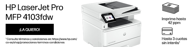 Imprime lo que necesites. Tecnología adaptada a tí. Impresora HP LaserJet Pro MFP 4103fdw. Impresión blanco y negro, copia, escanea. Puerto USB 2.0 de alta velocidad. Imprime hasta 42 ppm. Hasta 3 cuotas sin interés.
Haz click para comprar.