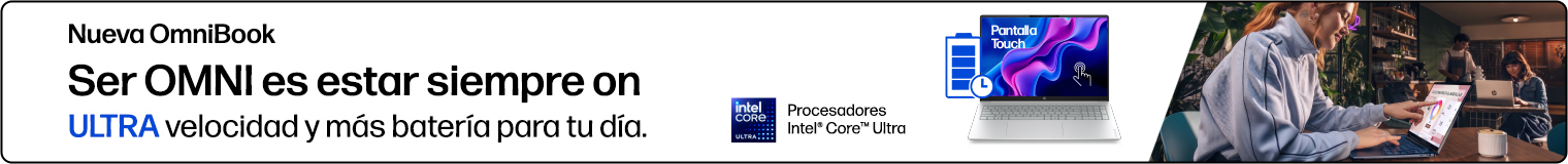 Ser OMNI es estar siempre on. ULTRA velocidad y m&aacute;s bater&iacute;a para tu d&iacute;a. Procesadores Intel&reg; Core&trade; Ultra. Una chica trabajando en una port&aacute;til HP Onnibook touch screen.