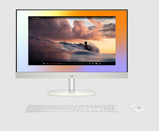 Imagen de un equipo Todo en Uno HP 24-cr0350la con aplicaci&oacute;n en pantalla.