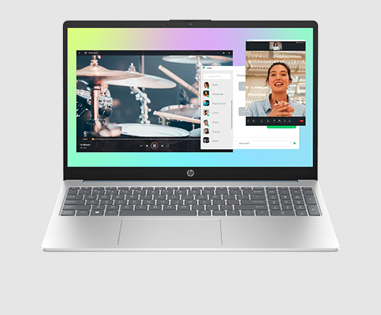 Imagen de una Portátil HP 15-fd0150la con aplicación en pant...